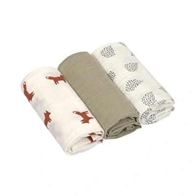 Bild av LÄSSIG Babyfilt barnomsorgslakan, set med 3 bomull 60 x cm/Swaddle &amp; Burp Blanket M Little Forest Fox