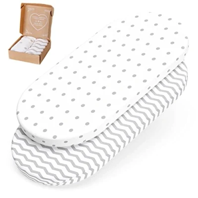 Bild av mimaDu® Premium spännlakan barnvagn, skåpvagnsöverdrag, barnvagn madrasskydd, dra på lakan 78 x 36, 80 35, 40 cm 100 % OEKOTEX bomull (punkter sicksack)