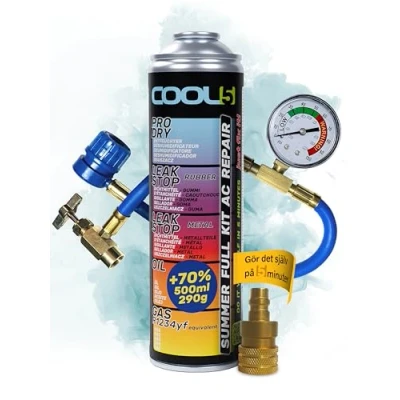 Bild av COOL5 5in1 Reparationssats för luftkonditionering, AC, ersättning av köldmedium R1234yf laddning luftkonditionering bilar efter 2016 + tryckslang med tryckmätare adapter APC 500ml