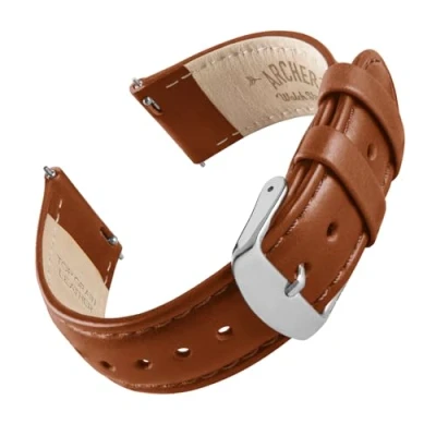 Bild av Archer Watch Straps Premium Läder Klockarmband med Snabbfäste (Cognac/Matchad Tråd, 22mm)
