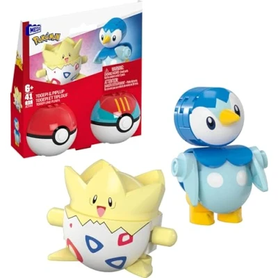 Bild av MEGA Pokémon byggsats med actionfigurer, 2 pack Pokébollar, Togepi och Piplup, 41 delar, för barn, JCT44