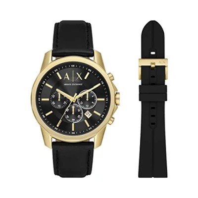 Bild av Armani Exchange Presentset herrklocka kronograf rostfritt stål guldfärgad, AX7133SET, Guld, One Size, Bälte