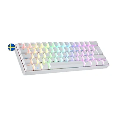 Bild av Ranked S60 Supernova 60% Hot Swappable Mekaniskt Speltangentbord 62 tangenter RGB LED bakgrundsbelyst för PC/Mac Gaming QWERTY ISO SE Svensk Layout (Vit, Gateron Optical Blue)