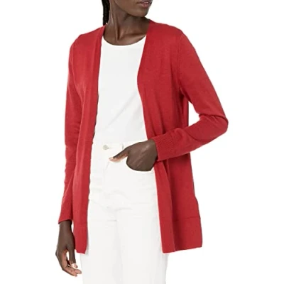 Bild av Amazon Essentials Dames Lätt cardigan tröja med öppen front (finns i plusstorlek), Mörkröd, S