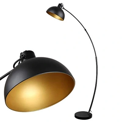 Bild av golvlampa, Osasy vintage båge retro golvlampor i svart gyllene, justerbar lampskärm, 1 x E27 max. 60 W, 165 cm golvlampa metall, för läsning, vardagsrum, lounger