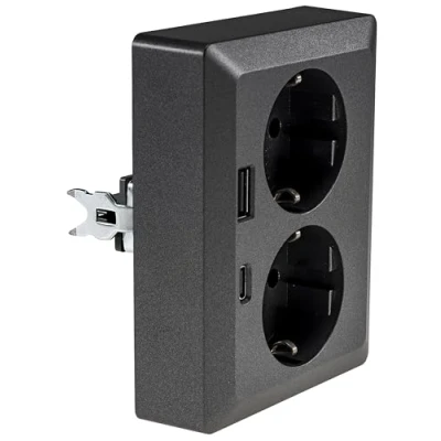 Bild av ChiliTec MILOS Schutzkontakt Steckdose 2 fach Doppel 1 auf Unterputz Einbau in einer UP Dose 250V 16A mit USB A PD Anthrazit