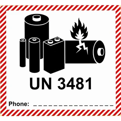 Bild av BT etikett 250 etiketter för farligt gods UN 3481, 120 x 110 mm tryck: innehåller litiumjonbatterier, batteri transportklistermärken, självhäftande