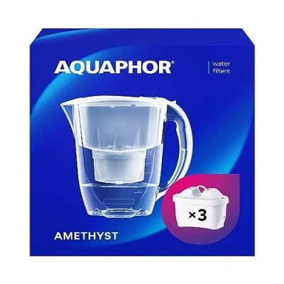 Bild av AQUAPHOR Vattenfilterkanna Amethyst Vit 3 X MAXFOR+ Filter Ingår Kapacitet 2,8 liter Passar i kylskåpsdörren Minskar Kalk Klor &amp; Mikroplaster