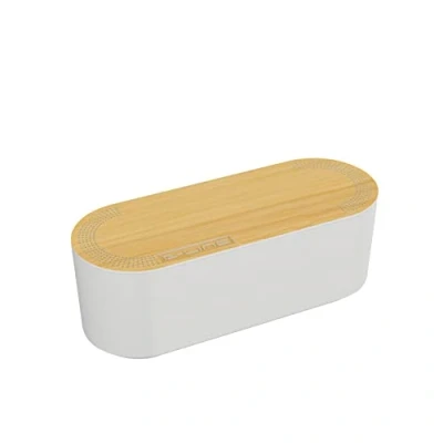 Bild av D Line Kabelbox EU/CTUSMLO/SW, Kabelmanagement Box zum Kabel verstecken bei Kabelsalat Klein, Weiß mit Holzoptik Deckel