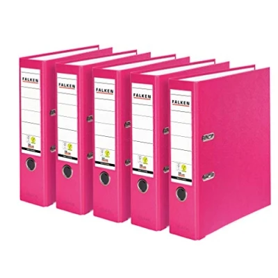 Bild av Original Falken 5 Pack PP Color Plastmappar. Made in Germany. 8 cm bred DIN A4 pastellfärgad rosa vegansk. Perfekt för kontoret och hemmet. brevmapp kontorsmapp plastmapp slitsad mapp ringpärm