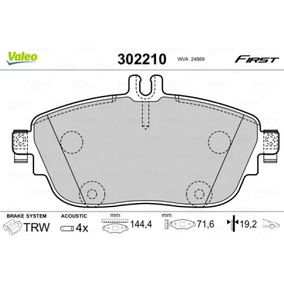 Bild av VALEO 302210 Jeu de plaquettes frein Essieu avant avec tôle anti bruit MERCEDES BENZ: Classe A, GLA, B, INFINITI: Q30, QX30 I