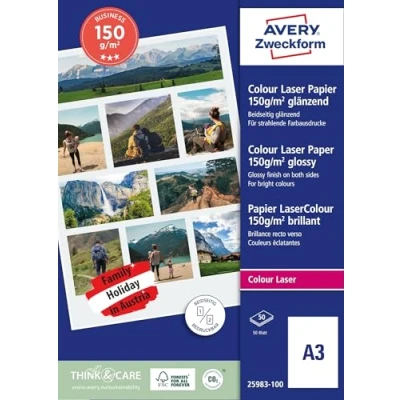 Bild av Avery Zweckform 25983 100 överlägsen färg laserpapper glansigt A3 150 g ark