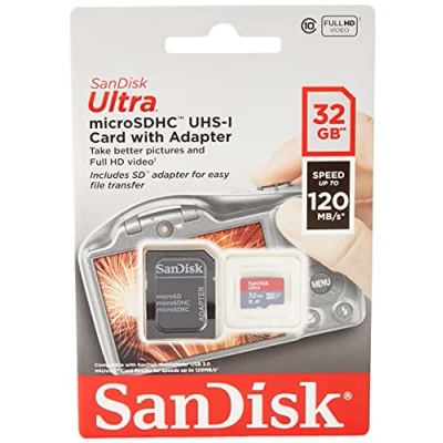 Bild av SanDisk Ultra 32GB microSDHC Memory Card + SD Adapter with A1 App Performance Up to 120MB/s, Class 10, UHS I