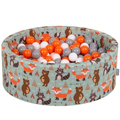 Bild av KiddyMoon Mjuk rund 90 x 30 cm/200 bollar 7 cm/2,75 tum för barn, skumboll pool baby lekbollar rävgrön: orange/grå/vit