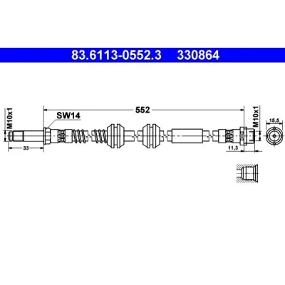 Bild av ATE 83.6113 0552.3 Flexible De Frein 552 M10x1 VOLKSWAGEN: Transporter 5, 5 Bus, Multivan (7HM