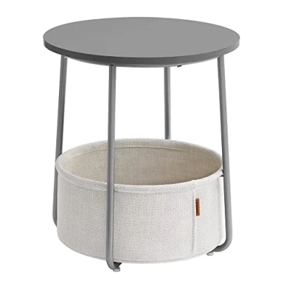 Bild av VASAGLE Soffbord, Rund soffbord med tygkorg, rymlig, vardagsrum sovrum, sängbord, modern stil, Cementgrå och vitt moln LET223G49, + molnvit