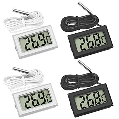 Bild av Thlevel 4 x digital LCD termometer temperaturmonitor med extern sond för kyl och frys kylskåp akvarium (2 svart 2 vit)