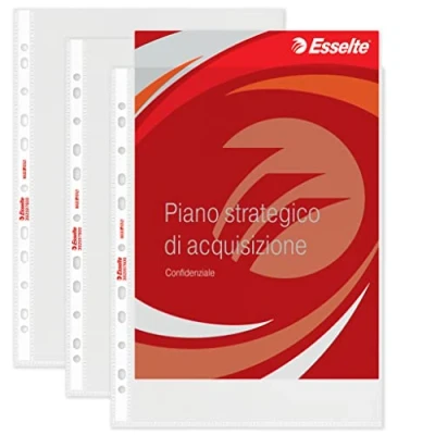 Bild av Esselte 392597600 kraftig stansad ficka, paket med 25, rymmer upp till 80 A4 ark, maxiformat, transparent, 100 mikron PP material, 259760