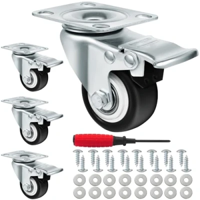 Bild av LUZOON Tunga lasthjul, styrhjul, transporthjul, 50 mm med 280 kg, last möbelhjul, låsande hjul säkerhetslås, 4 stycken skruvar, skruvmejslar (silvermodell)