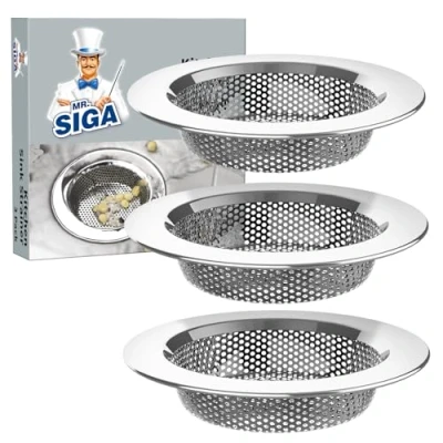 Bild av MR.SIGA avloppssil diskho duschhandfat, sil rostfritt stål, ytterdiameter: 11,2 cm, innerdiameter: 7,6 djup: 2,2 3 st