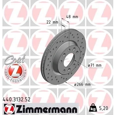 Bild av ZIMMERMANN SPORT COAT Z 440.3132.52 Disque de frein 266 22 8/5 5 108 ventilé l&#039;intérieur, troué revêtu PEUGEOT: 308 II 3/5 portes, SW 2