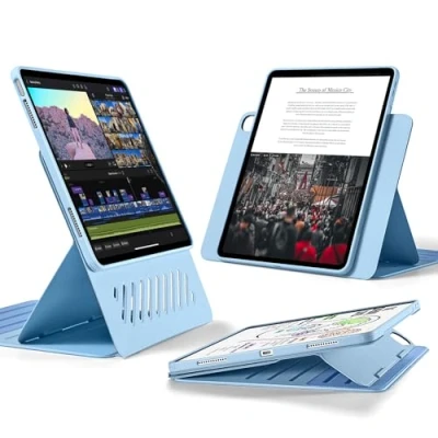Bild av ESR för iPad Air 13 tum fodral, roterande fodral med avtagbart magnetiskt justerbart porträtt/landskapsstativ upphöjd skärmvisning, 9 stående vinklar, skift serien, färskblå