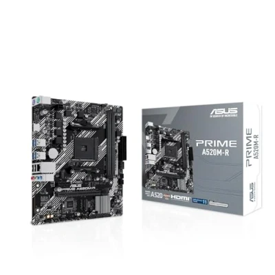 Bild av ASUS Prime A520M R AMD Ryzen AM4 mATX moderkort med M.2 stöd, Realtek 1Gb Ethernet, HDMI, SATA 6 Gbps, stöd för USB 5Gbps bak och fram, Svart