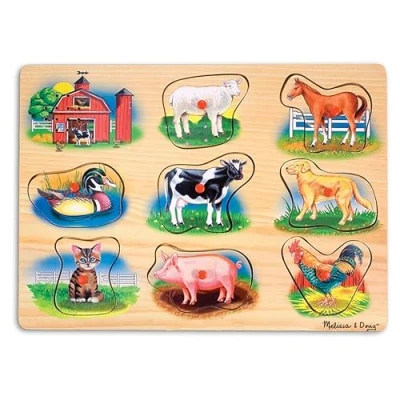 Bild av Melissa &amp; Doug Farm Animals Sound Puzzle Wooden Peg With Effects (8 pcs)