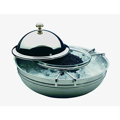 Bild av APS Caviar cooler, 4 delad, kaviar kylare, kaviar, skål, buffé kylare Ø 18 cm, höjd: 12 18/8 polerat rostfritt stål, glasskål 10 cm