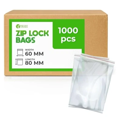 Bild av V1 TRADE blixtlåspåsar set 1 000 stycken 60 x 80 mm robusta tryckförslutningspåsar återförslutningsbara påsar för bättre organisering plastpåse låsbar
