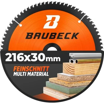 Bild av BAUBECK Sågblad 216 x 30 multimaterial fint snitt cirkelsågblad för trä, aluminium, metall och mycket mer. kompatibel med Metabo KGS 216, Bosch GCM 8