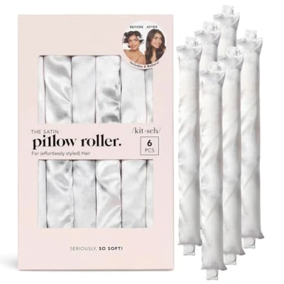 Bild av Kitsch Satin kuddrullare mjuka hårrullar att sova i Värmefria locktänger för voluminöst hår Flexibla hårlocktänger alla hårtyper rullar hår, 6 st (marmor)