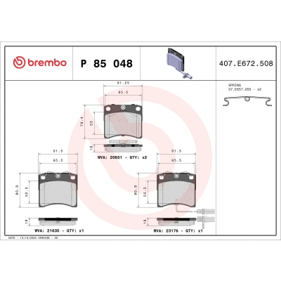 Bild av BREMBO P 85 048 Jeu de plaquettes frein contact signal d&#039;usure inclus avec accessoires VOLKSWAGEN: TRANSPORTER 4, 4 Bus