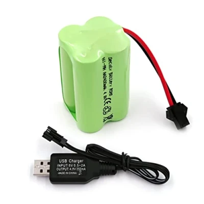 Bild av Gecoty® 4,8 V NI MH batteri, 2 400 mAh uppladdningsbart AA batteri (ej AAA) med SM kontakt, lämplig för fjärrstyrda leksaker, elverktyg, hushållsapparater, USB laddningskabel