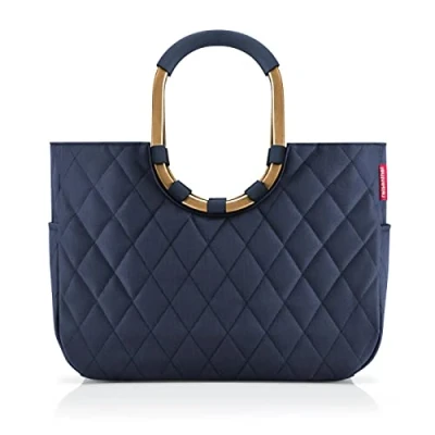 Bild av reisenthel loopshopper L frame rhombus midnight gold robust väska med praktiska fack av återvunna PET flaskor charmig och vattenavvisande design guld, Ram romb midnattsguld, Large, modern