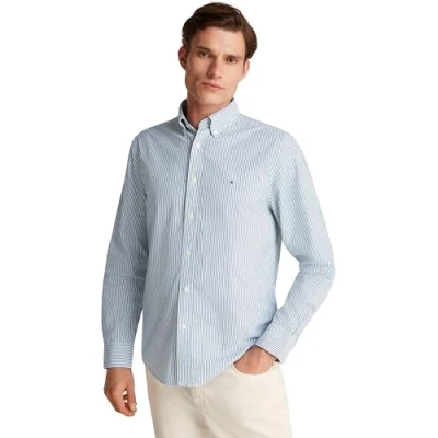 Bild av Tommy Hilfiger herr Flex POPLIN klassisk STP RF tröja MW0MW37549 L/S skjorta, blå, M, Blå (Nouveau Grön/Multi), M