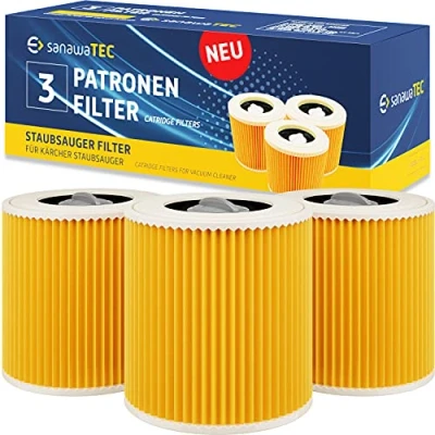 Bild av SANAWATEC 3 x Patronenfilter kompatibel med kärcher Staubsauger WD3 Premium ersetzt filter WD2 WD1 MV3 MV2 WD P Extension KIT gegen Feinstaub/Gerüche