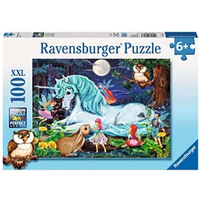 Bild av Ravensburger Barnpussel 10793 i magisk skog enhörningspussel för barn från 6 år, med 100 delar XXL format, blått/turkosgrönt