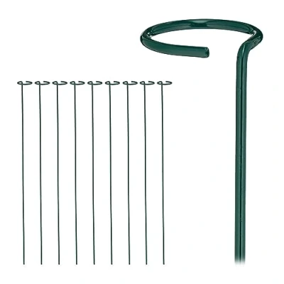 Bild av Relaxdays Växtstavar metall, set om 10, rankstavar med ring, metallstavar trädgård, växtstöd stavar, 80 cm långa, mörkgrön, stål