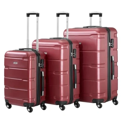 Bild av Zelsius Resväskeset, väska med hårt ABS skal kombinationslås, 4 hjul och inre skiljevägg, handbagage, set om väskor, rullväska, stor resväska, röd