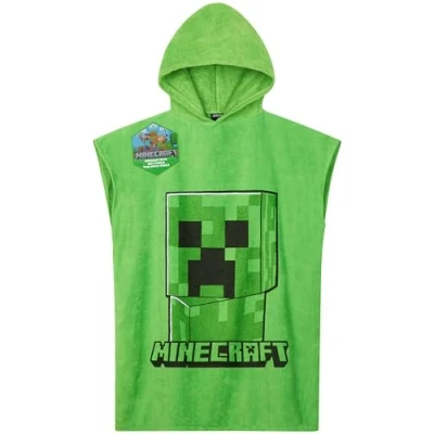 Bild av Minecraft badhandduk med huva för barn och tonåringar ombytesrock, absorberande krypande ponchohandduk simning, bad, dusch, strand, semester, nödvändigheter (grön, 6 9 år)
