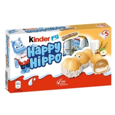 Bild av Kinder happy Hippo Hasselnöt 5er begränsad upplaga: 5 individuellt förpackade våfflor med hasselnötskräm, mjölkkräm och krispiga spröda bitar