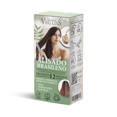 Bild av VegLiss Grönsaksfrön med keratin Ny formel brasiliansk utjämningssats för hemmet formolfri Vegan återfuktar och reparerar håret, minskar frissighet i upp till 12 veckor