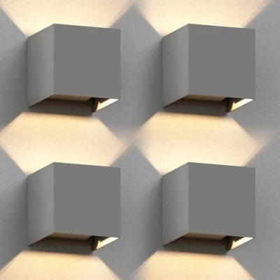 Bild av ledscom.de 4 x CUBEL vägglampa för utomhusbruk, IP65, upp /nedljus, grå matt, kantig, 1x G9 max. 10W