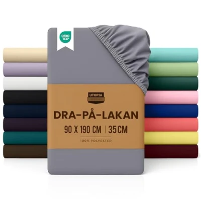 Bild av Utopia Bedding dra på lakan djup ficka 35 cm (14 tum) borstad mikrofiber (Grå, 90x190 cm)