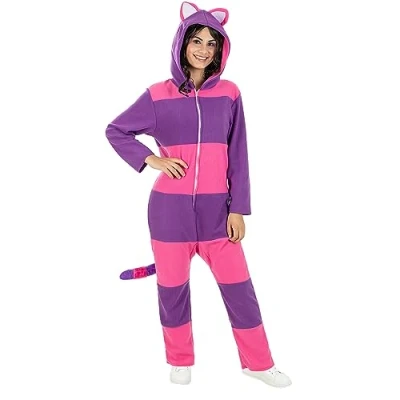 Bild av Funidelia Maskeraddräkt Cheshirekatten onesie för dam Katt, Filmer &amp; Serier, Alice i Underlandet vuxen och roliga tillbehör fester, karneval Halloween Storlek M L