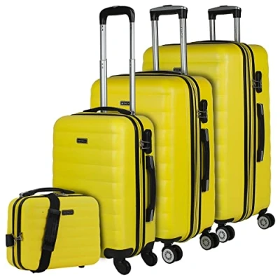 Bild av ITACA Uppsättning vagn resväska 60cm plus Beauty case ABS. Utökningsbar. Hårt skal. Teleskophandtag, 2 handtag, 4 hjul. Kombinationslås, Gul