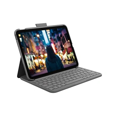 Bild av Logitech iPad tangentbordsfodral (10:e generationen) Slim Folio med integrerat trådlöst tangentbord (Grafitgrått) German Layout