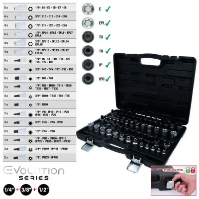 Bild av KS TOOLS 911.0077 Jeu de douilles Torx Acier chrome vanadium sans fonction crantage à tête carrée