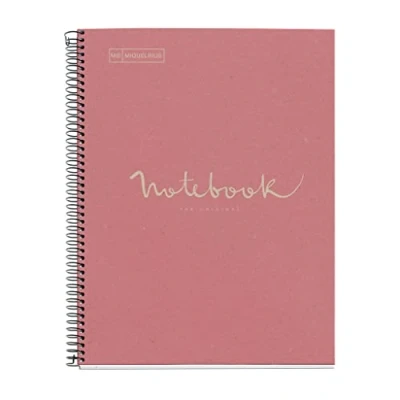 Bild av Miquelrius Notebook Känslor 100% Återvunnet, 1 Rand av Färg, A4, 80 ark med Randig Horisontell 7 mm, Papper g, 4 borrar, lock kartong, färg rosa